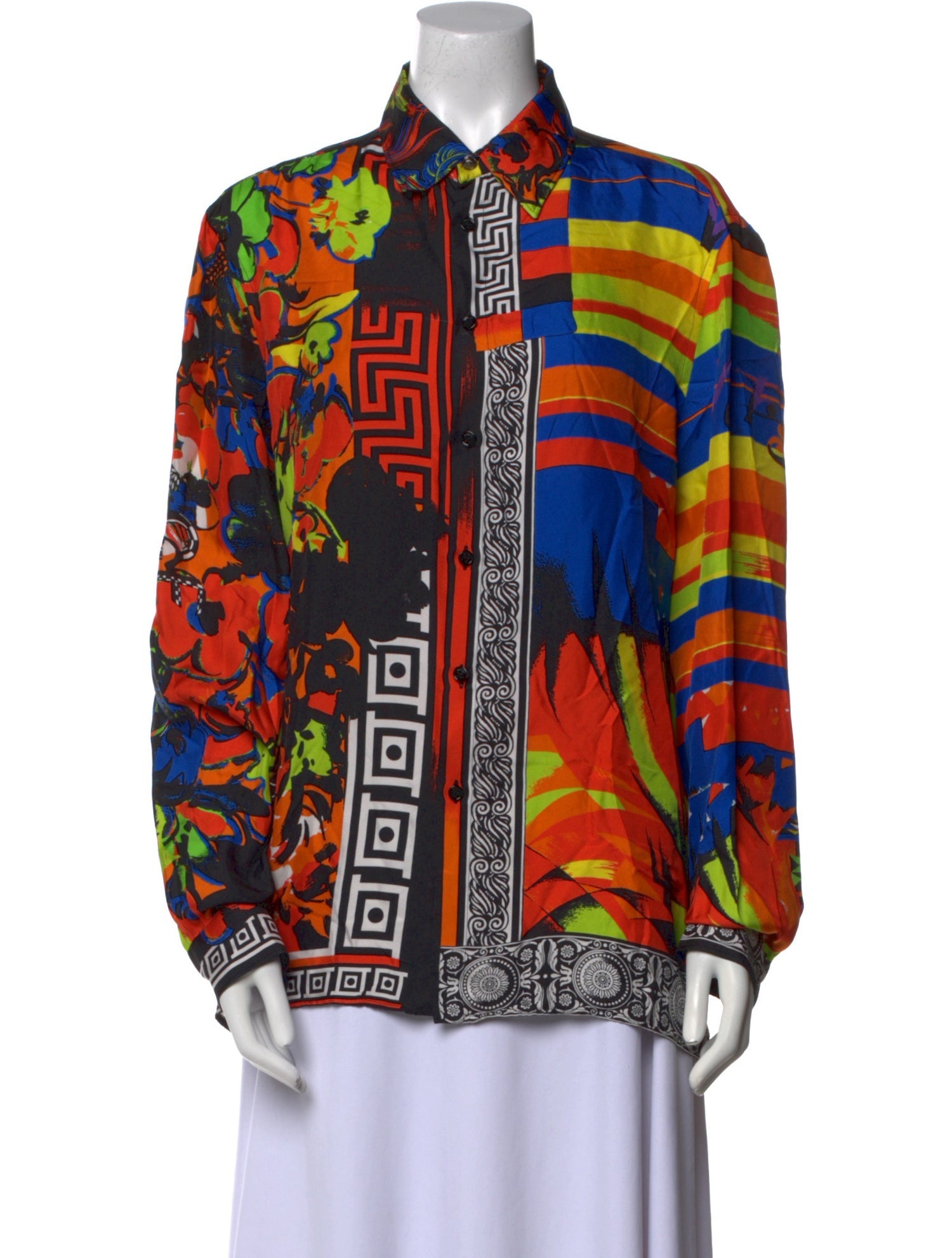 Versace Silk Printed Button-Up Top