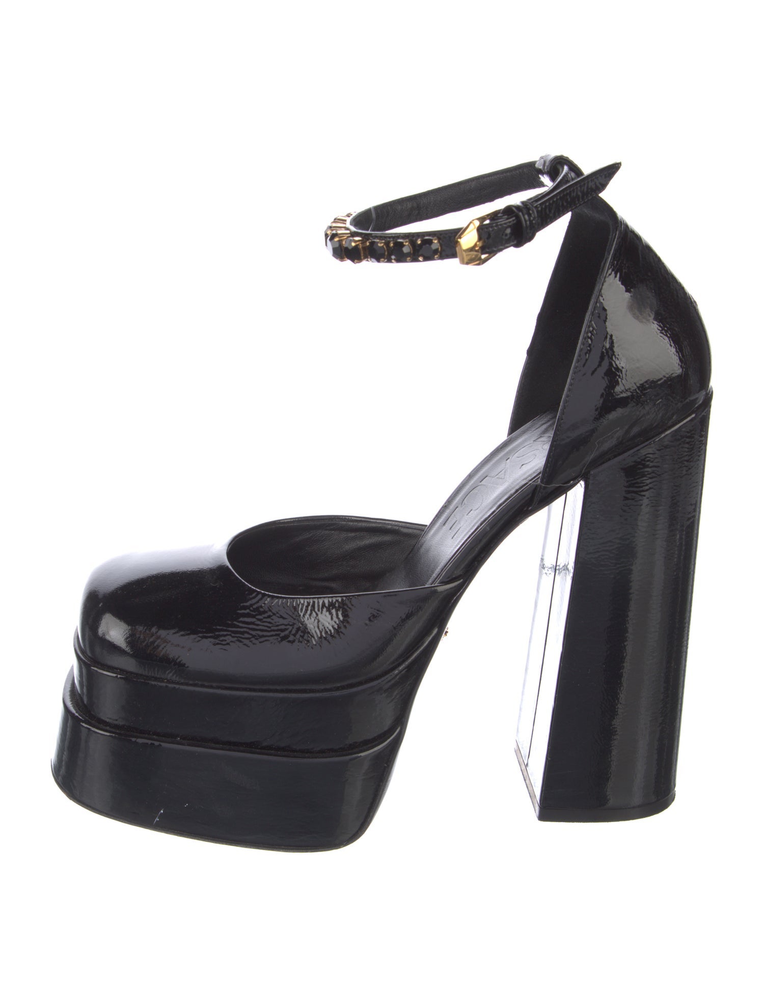 Versace Patent Leather Crystal Embellishments D'Orsay Pumps