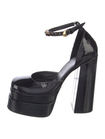 Versace Patent Leather Crystal Embellishments D'Orsay Pumps