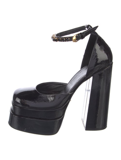 Versace Patent Leather Crystal Embellishments D'Orsay Pumps