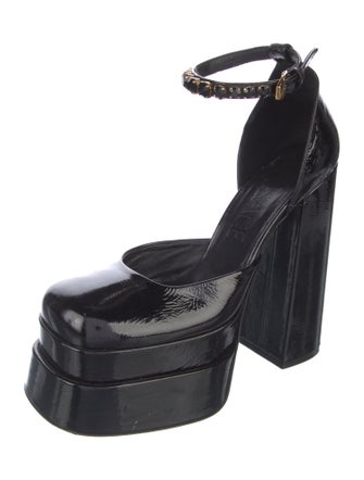 Versace Patent Leather Crystal Embellishments D'Orsay Pumps