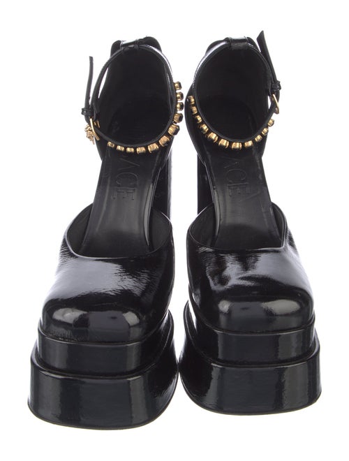 Versace Patent Leather Crystal Embellishments D'Orsay Pumps