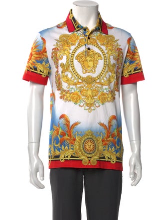 Versace Printed V-Neck Polo Shirt