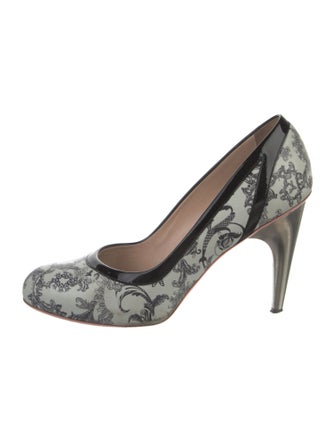 Versace Leather Floral Print Pumps