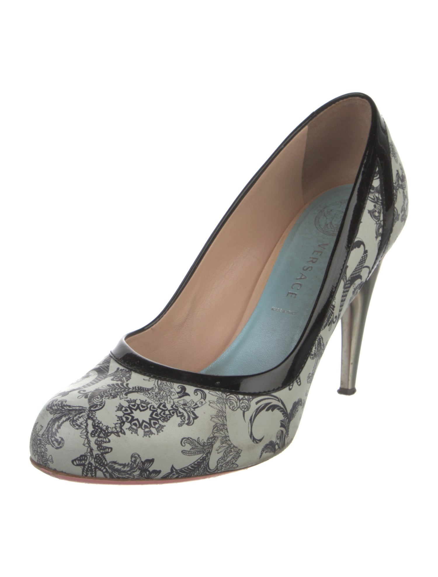 Versace Leather Floral Print Pumps