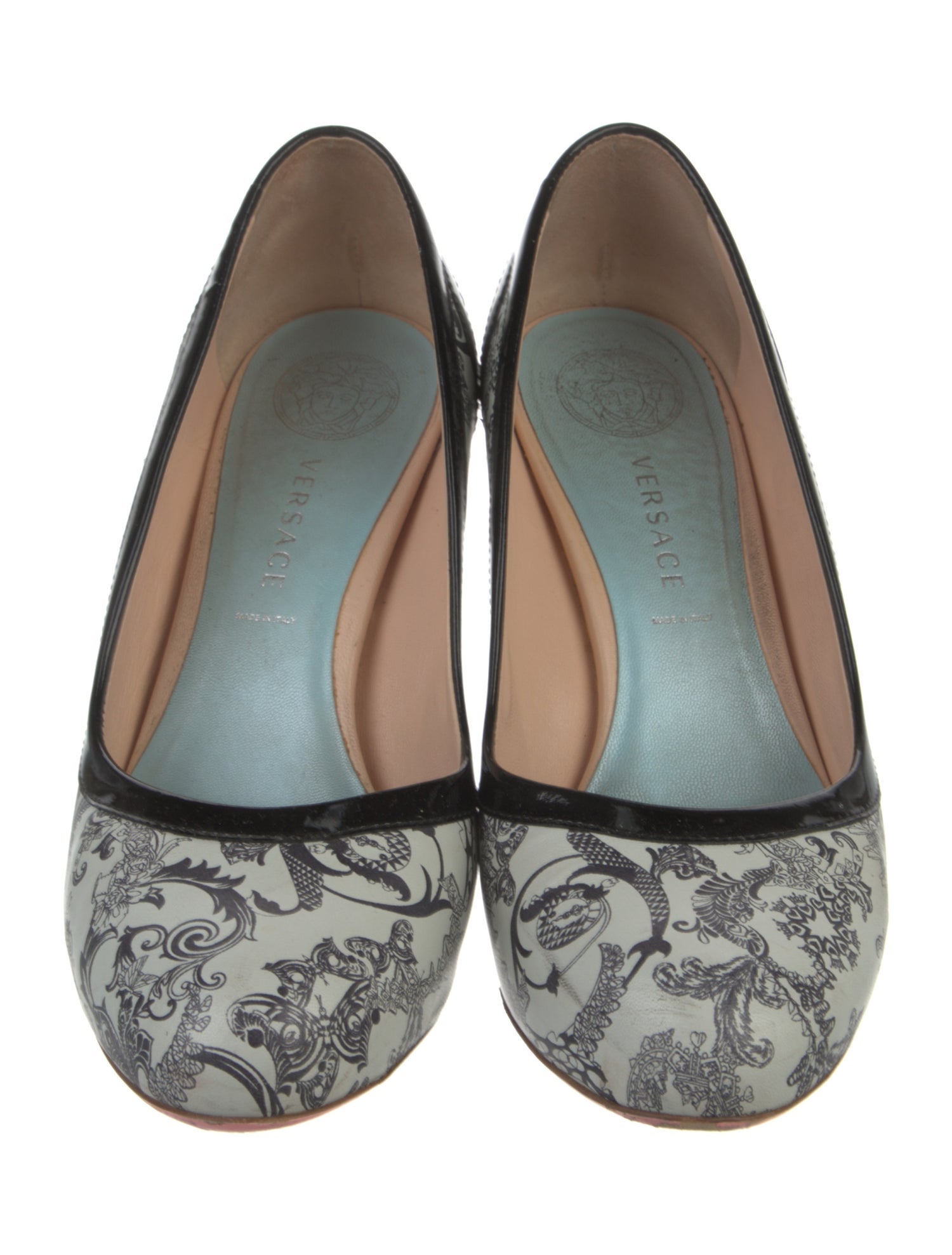 Versace Leather Floral Print Pumps