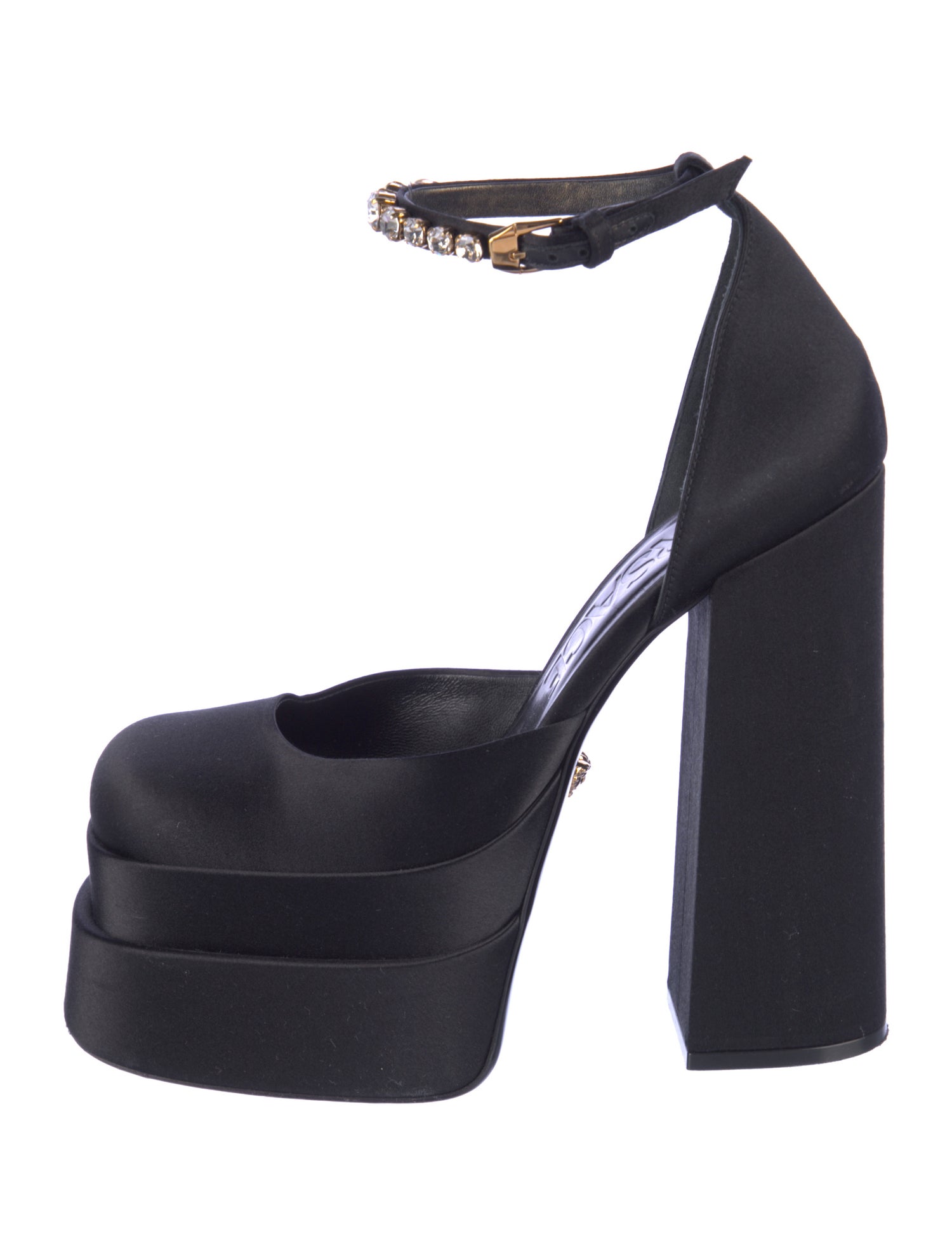 Versace Satin Crystal Embellishments D'Orsay Pumps