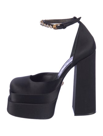 Versace Satin Crystal Embellishments D'Orsay Pumps