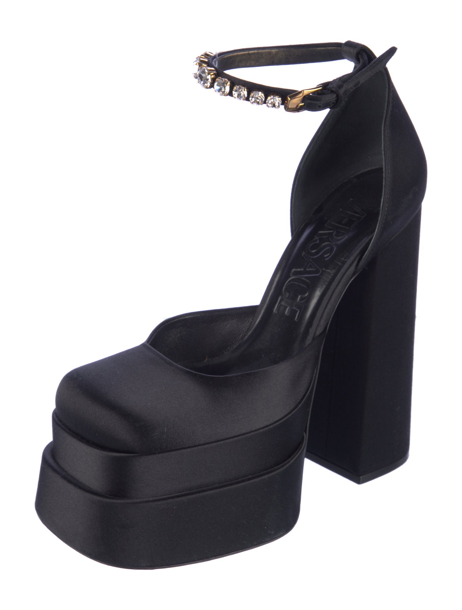 Versace Satin Crystal Embellishments D'Orsay Pumps