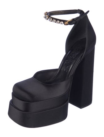 Versace Satin Crystal Embellishments D'Orsay Pumps