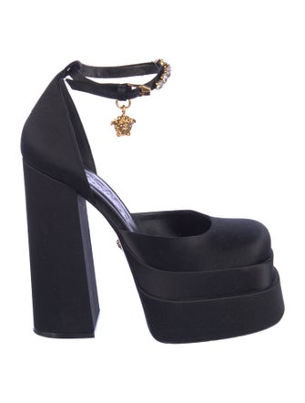 Versace Satin Crystal Embellishments D'Orsay Pumps