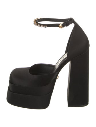 Versace Satin Crystal Embellishments D'Orsay Pumps