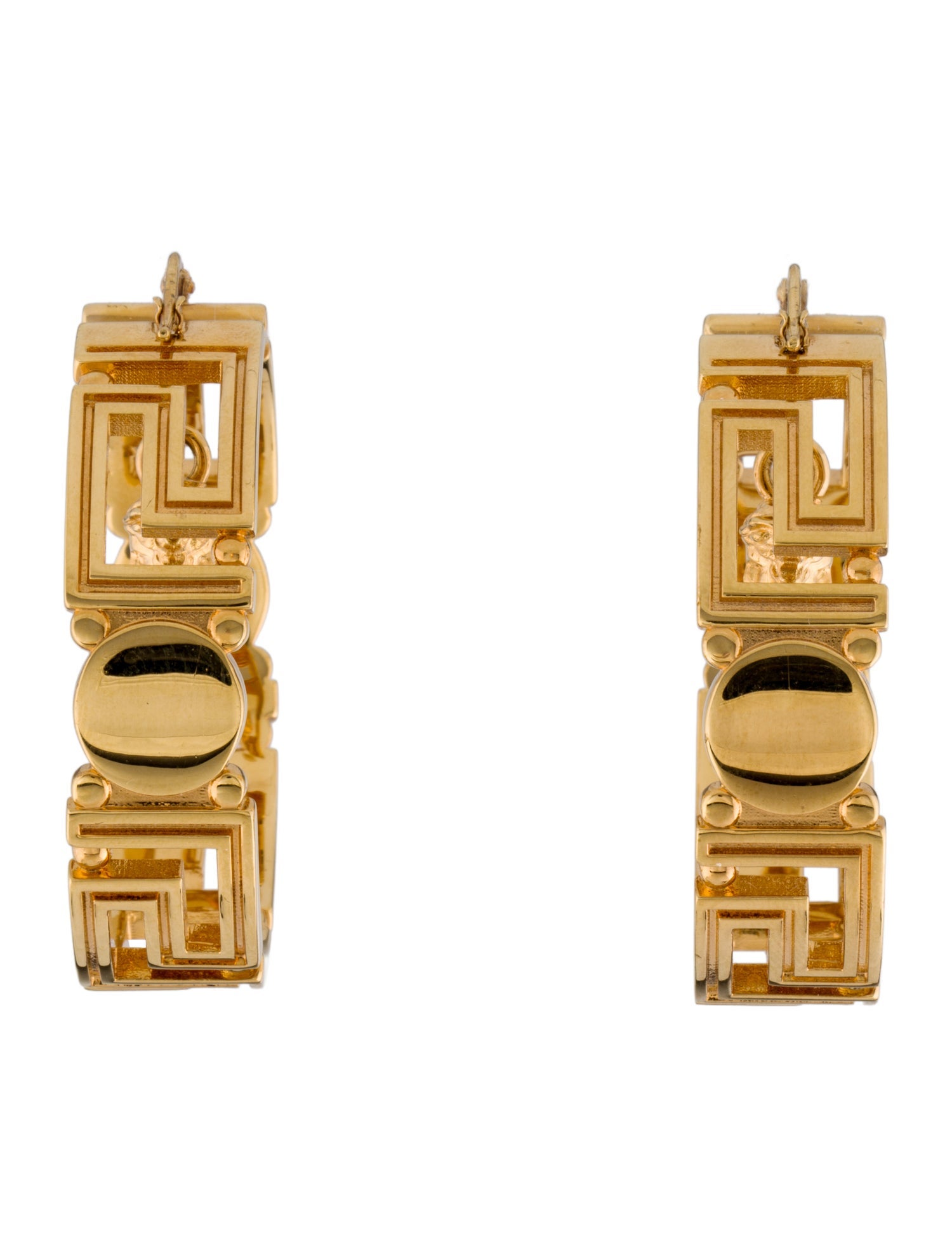 Versace Goldtone Greca & Medusa Head Hoop Earrings