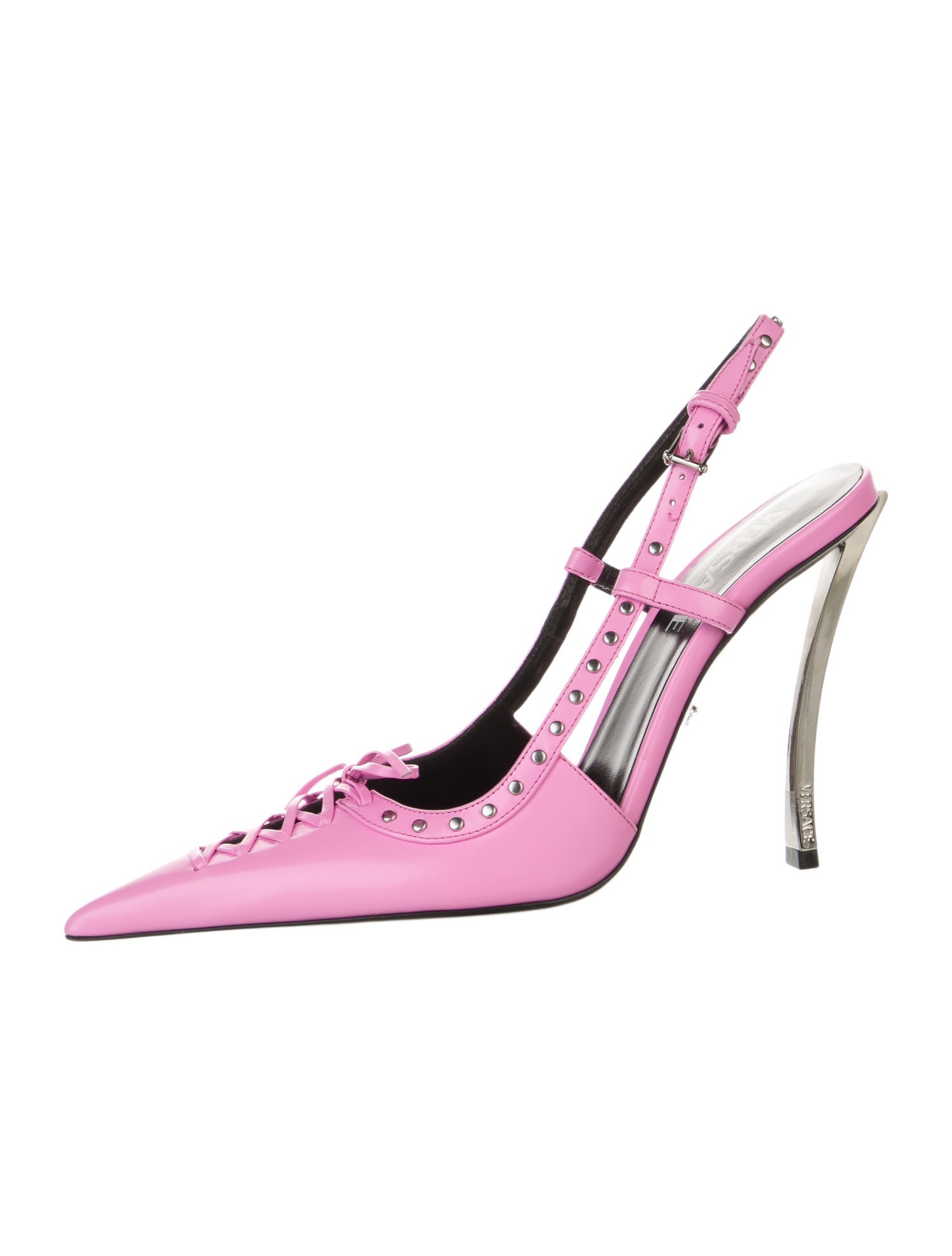 Versace Leather Studded Accents Slingback Pumps