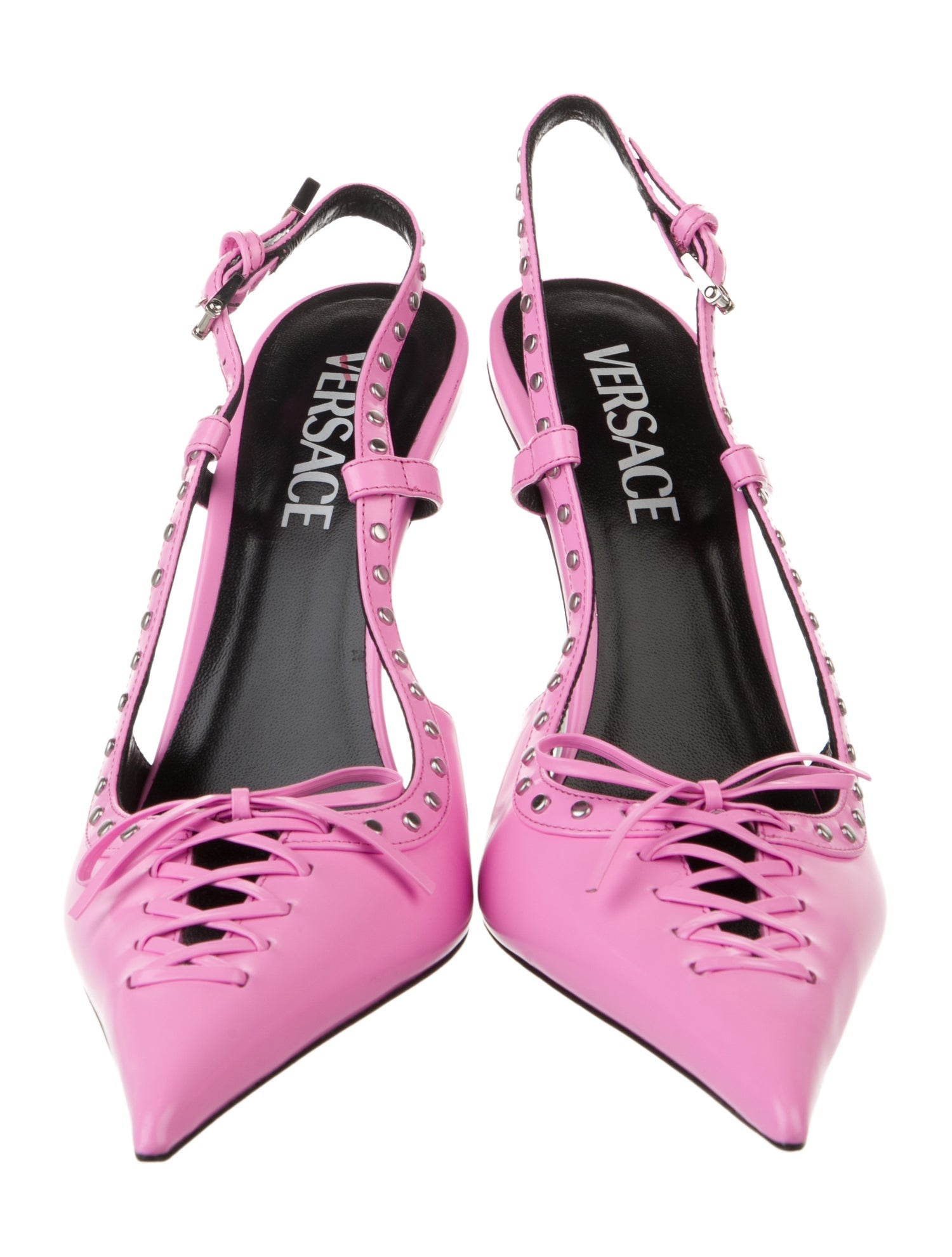 Versace Leather Studded Accents Slingback Pumps