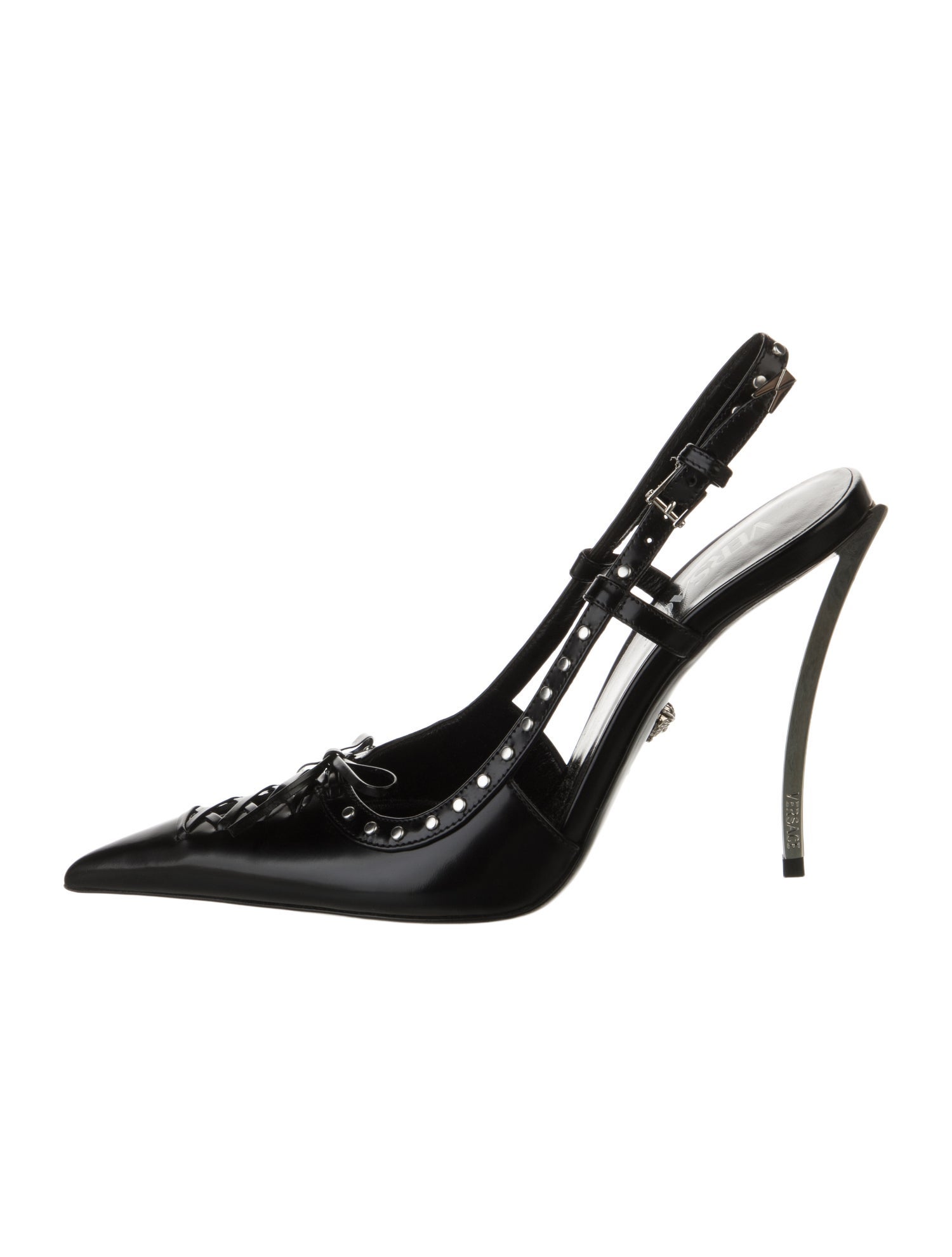 Versace Leather Studded Accents Slingback Pumps