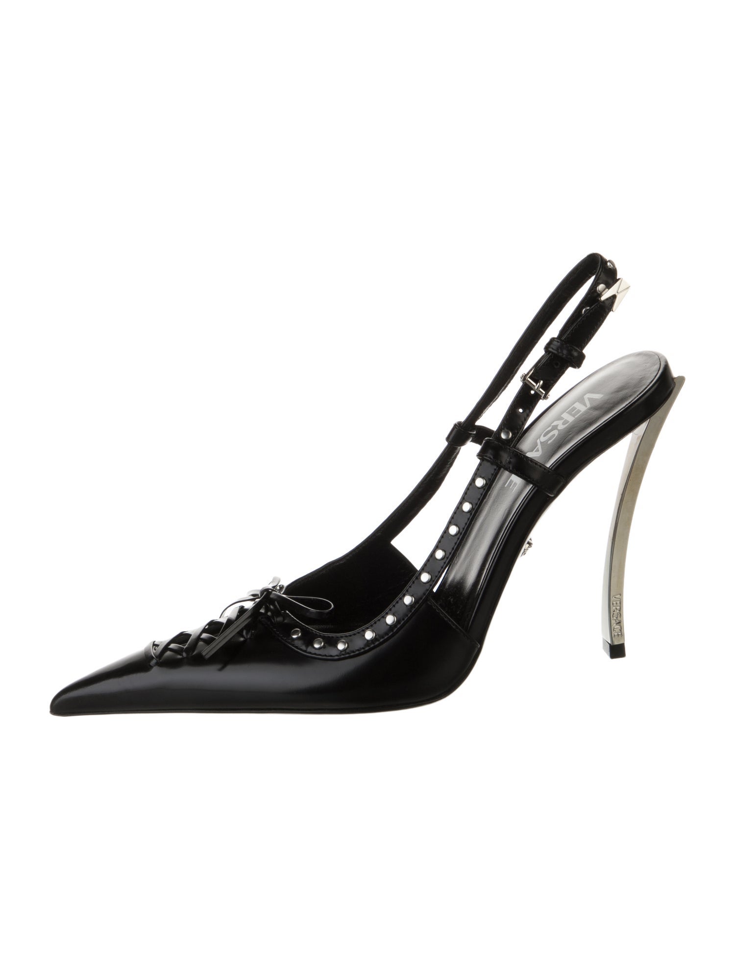 Versace Leather Studded Accents Slingback Pumps