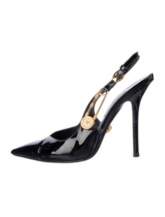 Versace Medusa Insignia Patent Leather Slingback Pumps