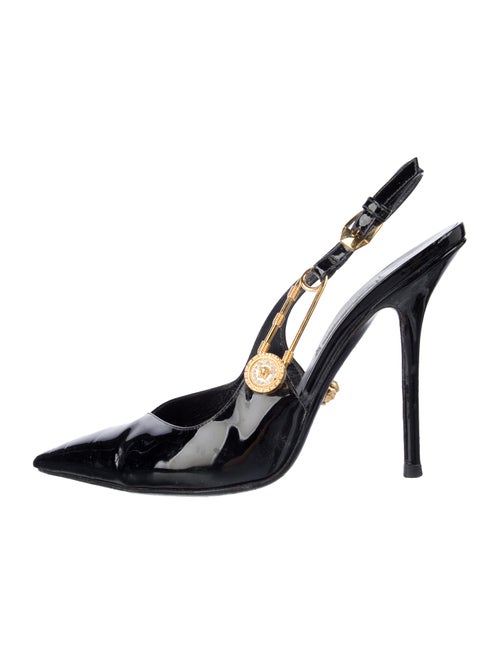Versace Medusa Insignia Patent Leather Slingback Pumps