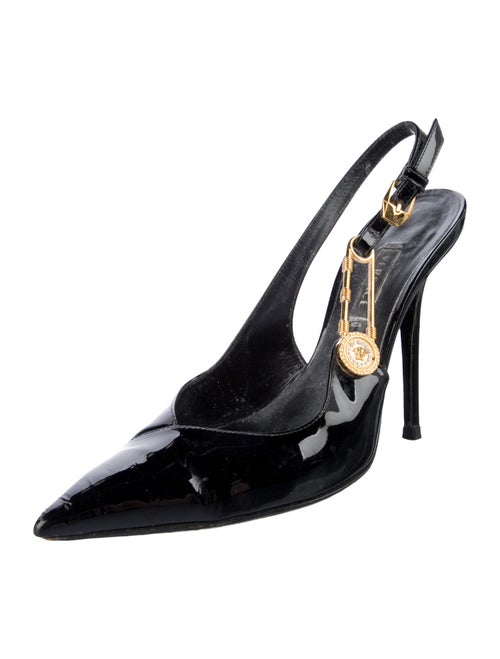 Versace Medusa Insignia Patent Leather Slingback Pumps