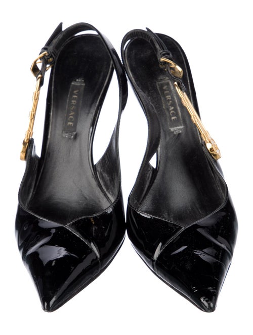 Versace Medusa Insignia Patent Leather Slingback Pumps