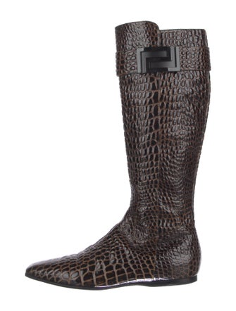 Versace Leather Animal Print Boots