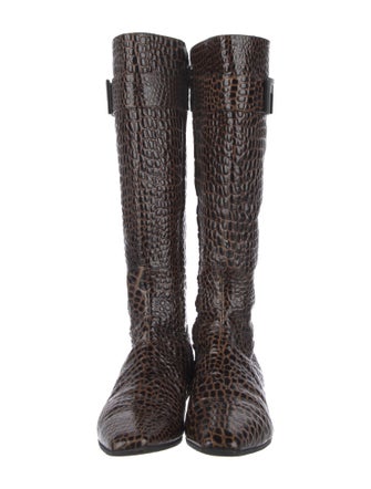 Versace Leather Animal Print Boots
