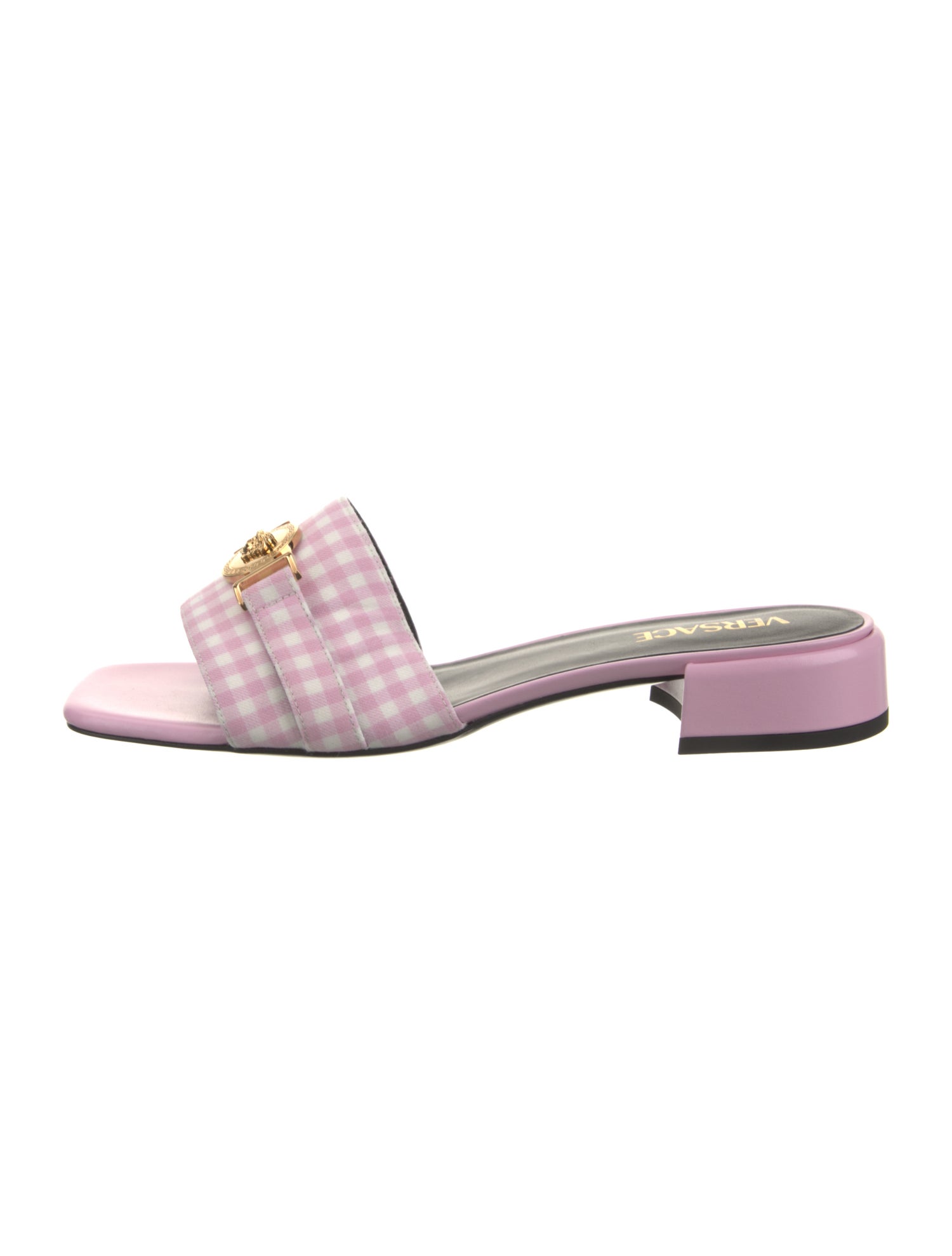 Versace Canvas Leather Trim Embellishment Slides