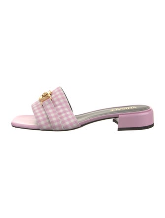 Versace Canvas Leather Trim Embellishment Slides