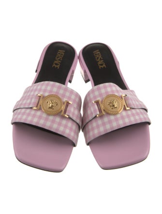 Versace Canvas Leather Trim Embellishment Slides