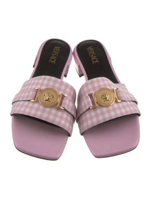 Versace Canvas Leather Trim Embellishment Slides