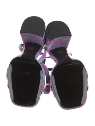 Versace Printed Leather Trim Embellishment Sandals