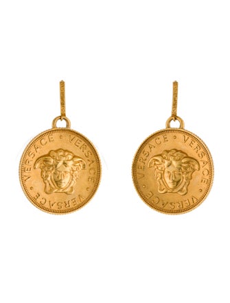 Versace Tribute Coin Drop Hoop Earrings