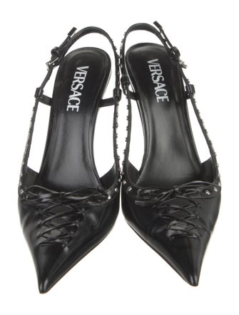 Versace Leather Studded Accents Slingback Pumps