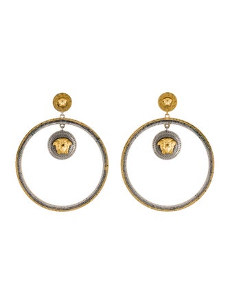 Versace Two-Tone Drop Hoop Earrings