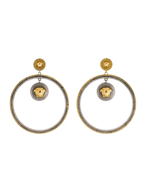 Versace Two-Tone Drop Hoop Earrings