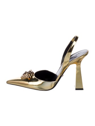 Versace Medusa Insignia Patent Leather Slingback Pumps