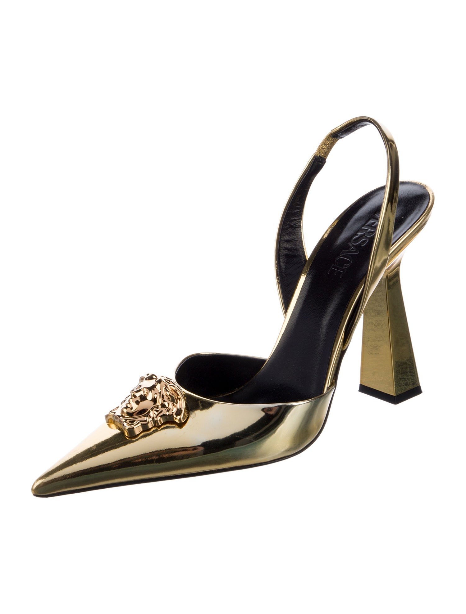 Versace Medusa Insignia Patent Leather Slingback Pumps