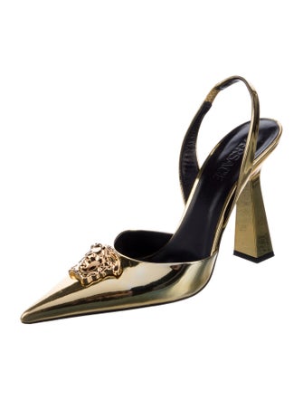 Versace Medusa Insignia Patent Leather Slingback Pumps