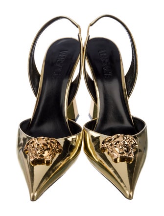 Versace Medusa Insignia Patent Leather Slingback Pumps