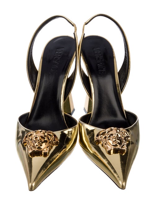 Versace Medusa Insignia Patent Leather Slingback Pumps