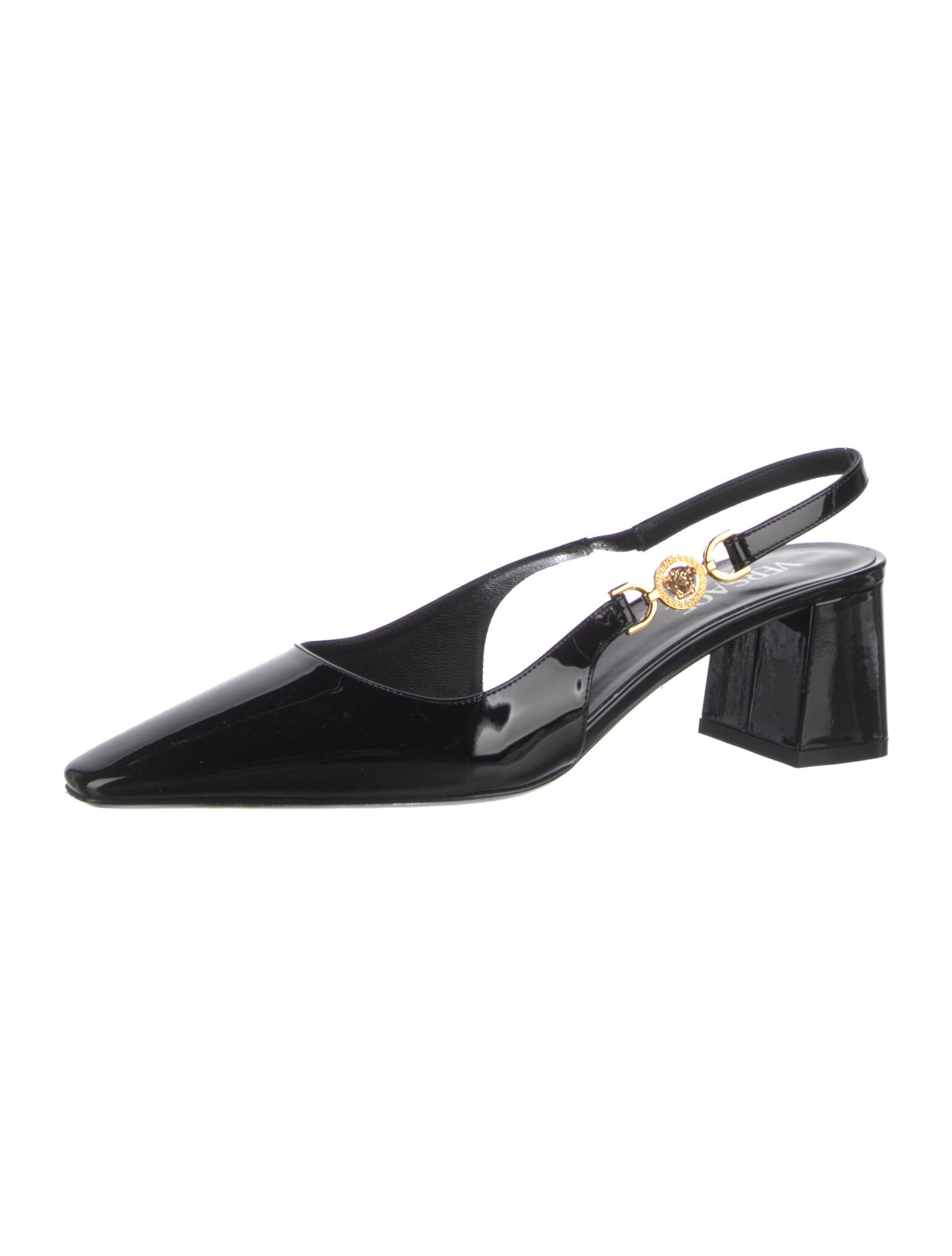 Versace Medusa Insignia Patent Leather Slingback Pumps