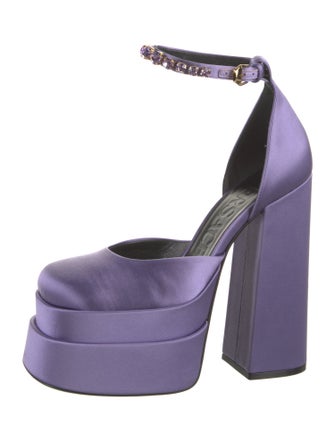 Versace Satin Crystal Embellishments D'Orsay Pumps