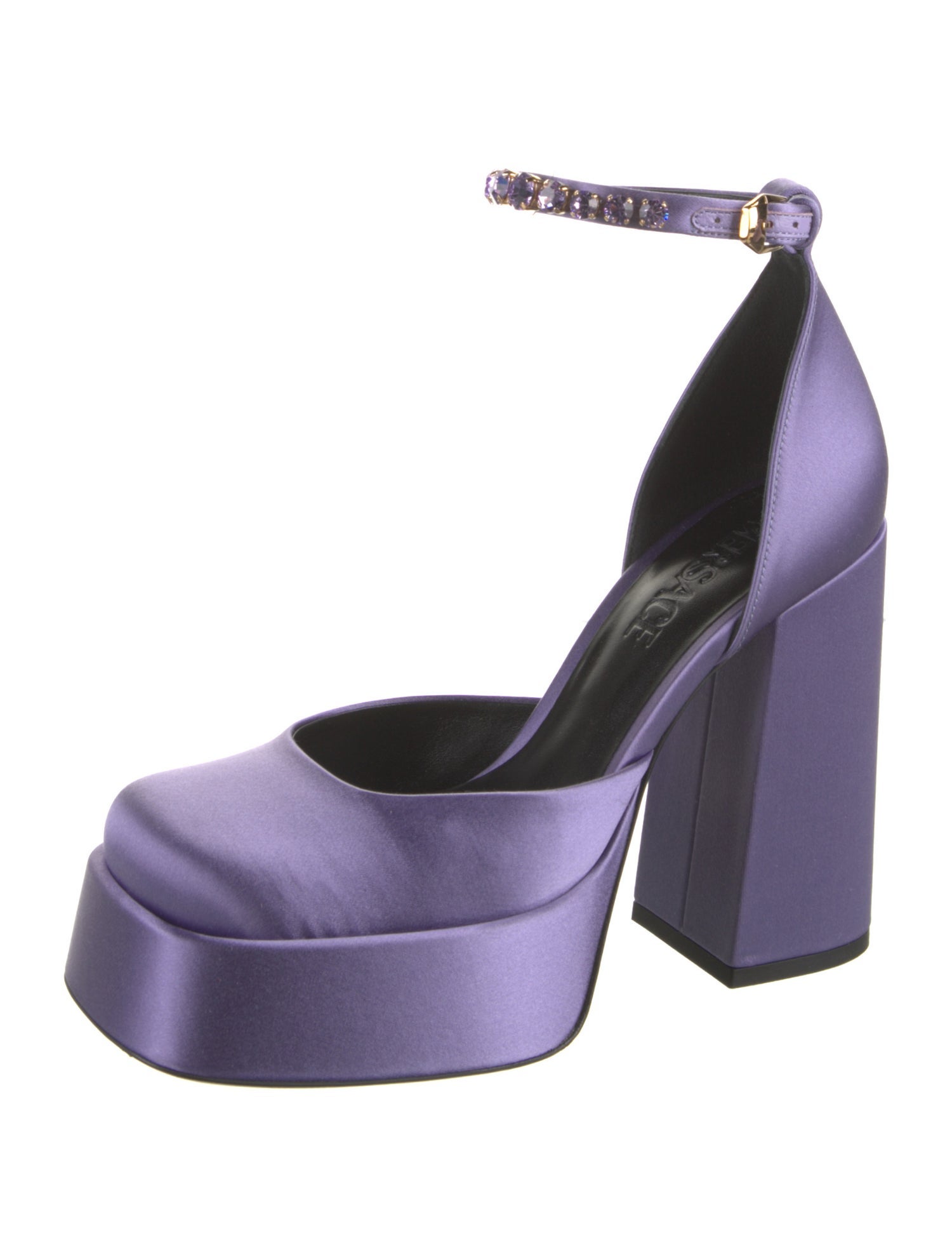 Versace Satin Crystal Embellishments D'Orsay Pumps