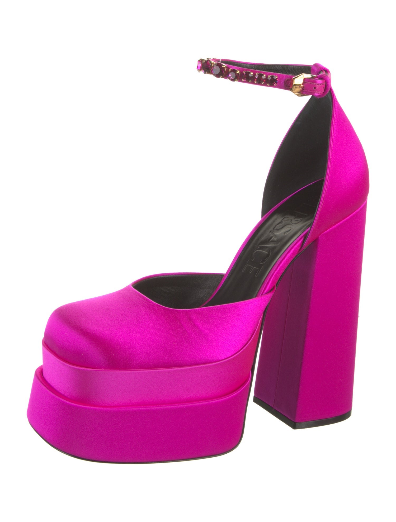 Versace Satin Crystal Embellishments D'Orsay Pumps