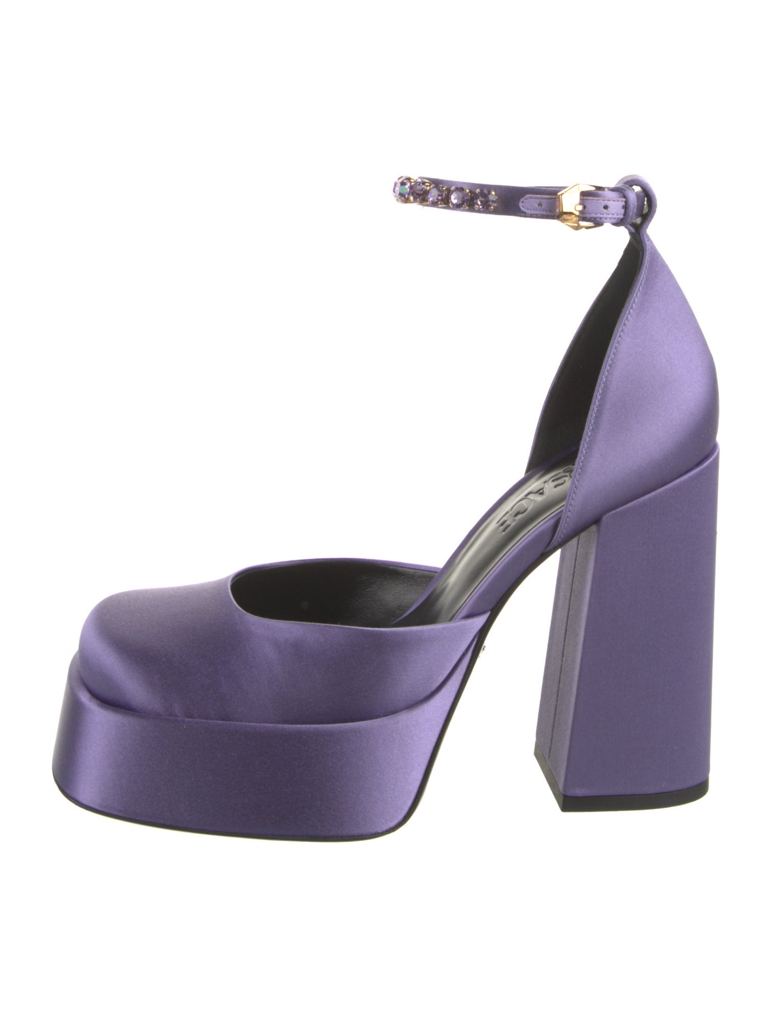 Versace Satin Crystal Embellishments D'Orsay Pumps