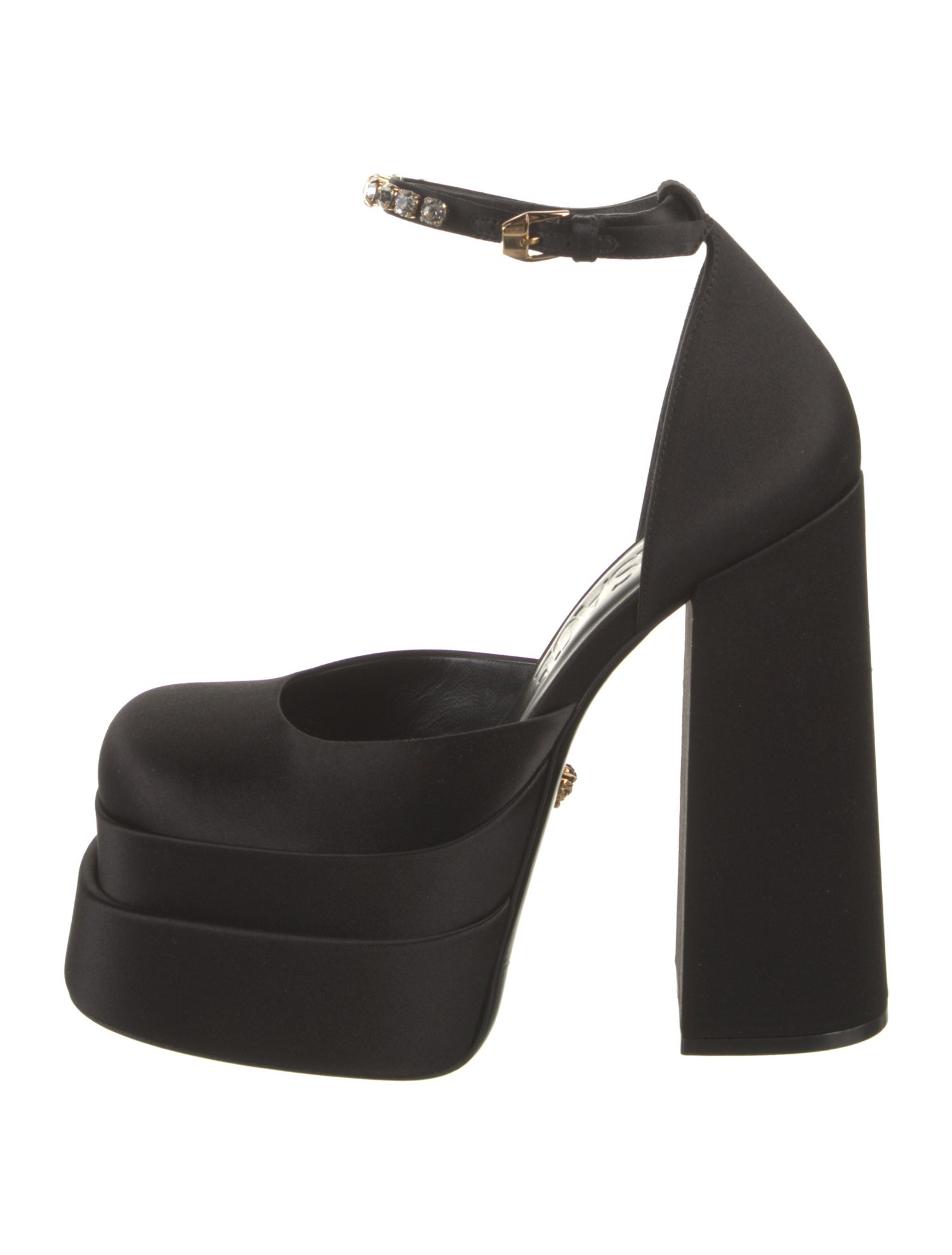 Versace Satin Crystal Embellishments D'Orsay Pumps