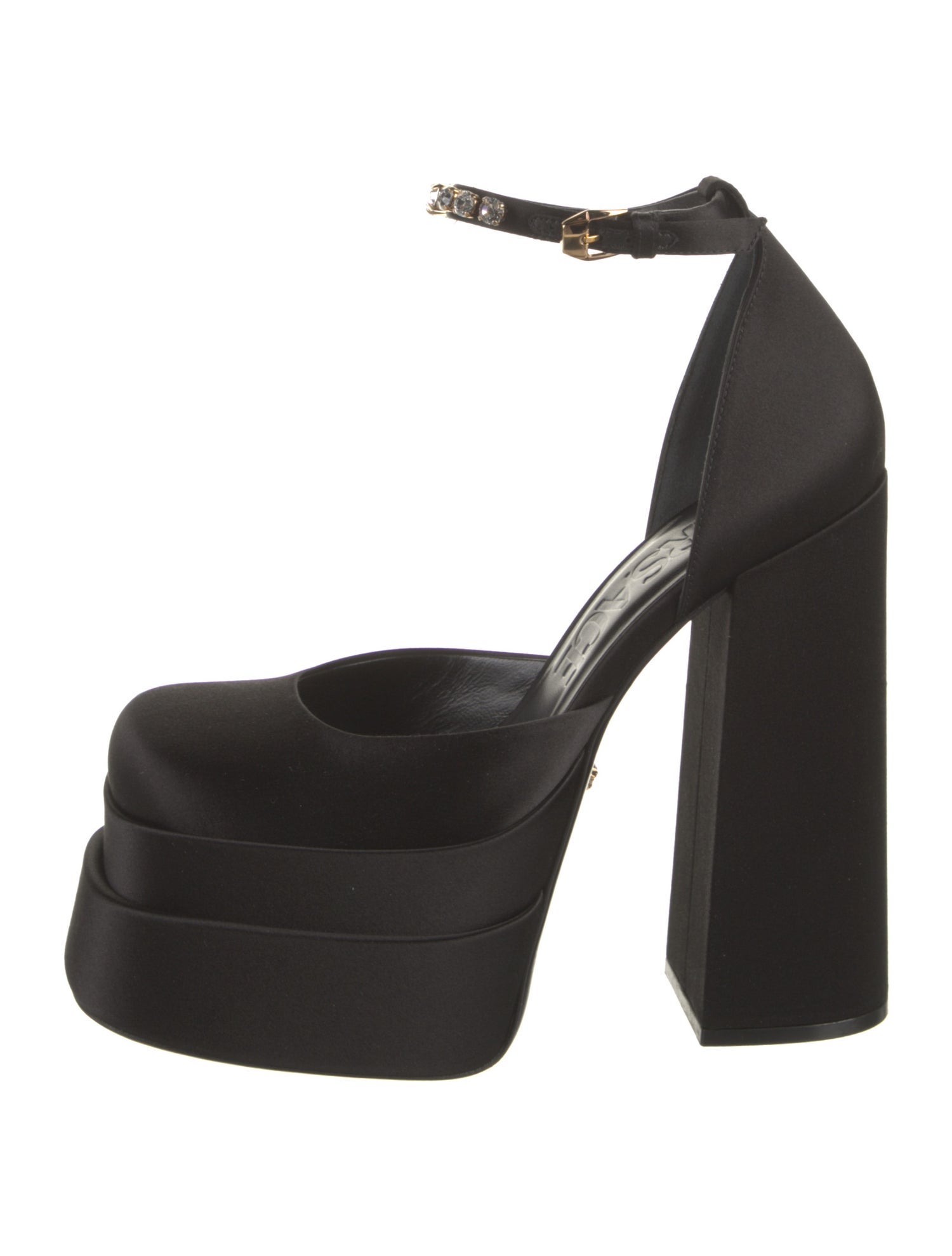 Versace Satin Crystal Embellishments D'Orsay Pumps