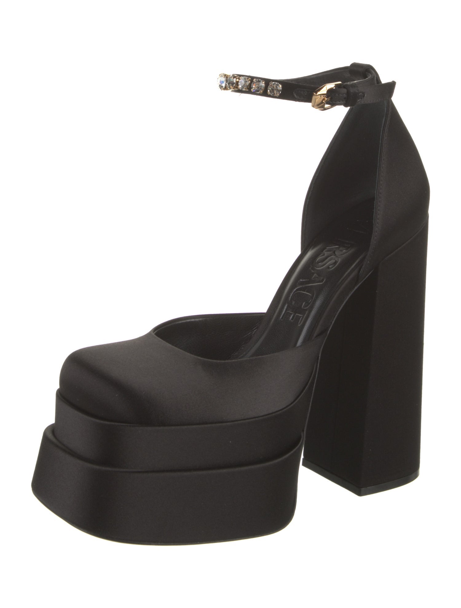 Versace Satin Crystal Embellishments D'Orsay Pumps