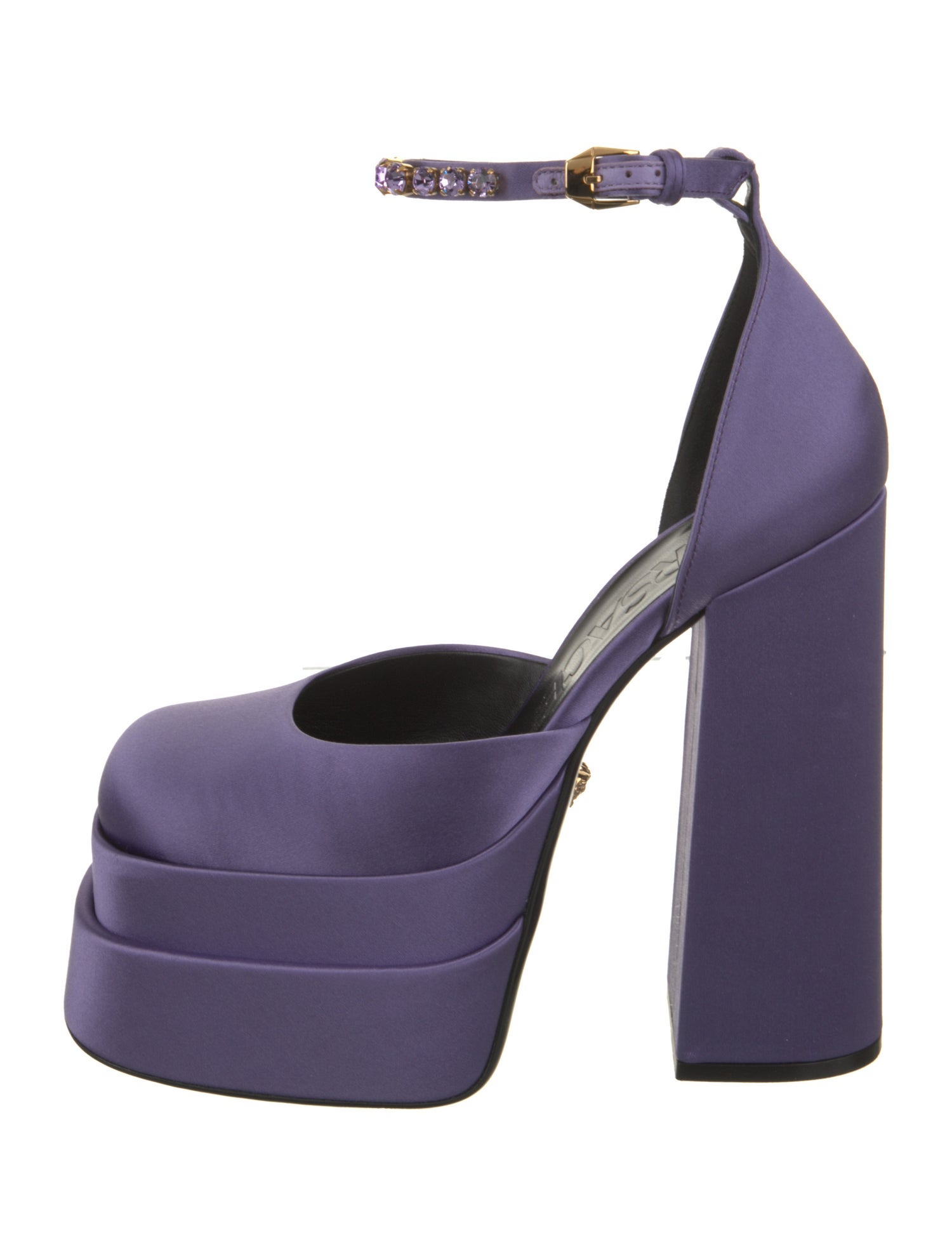 Versace Satin Crystal Embellishments D'Orsay Pumps